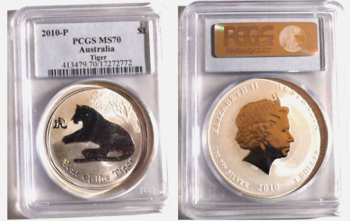  - kirofa - Australia - 2010 - LUNAR II TIGER - 1 Oz Silver 999. PCGS MS 70   