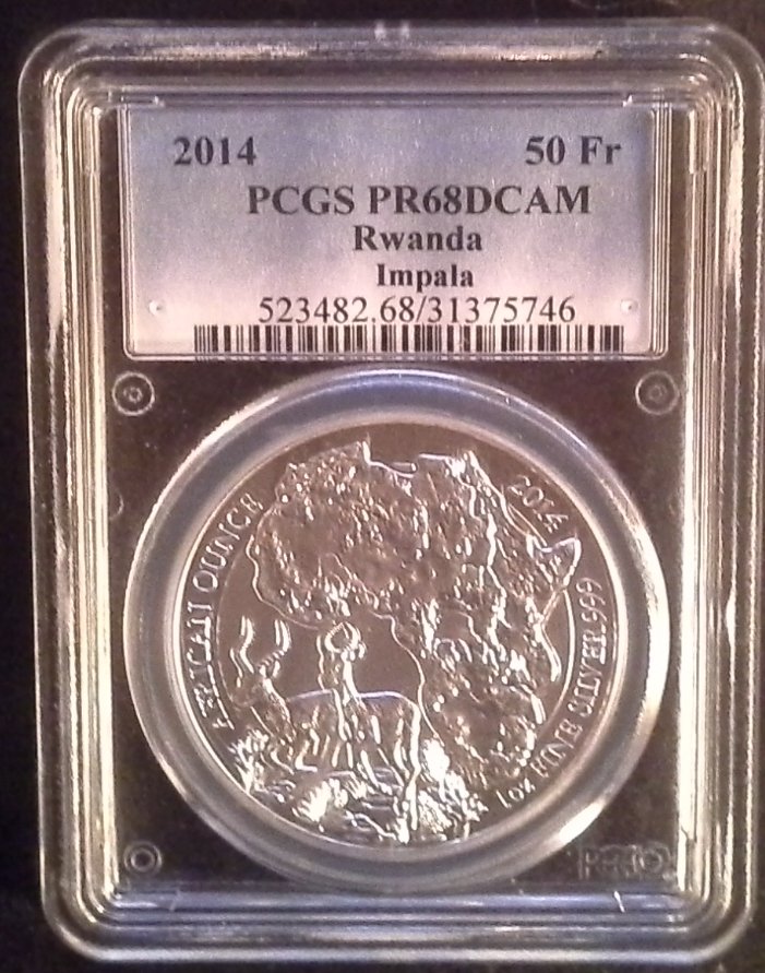 - kirofa - Rwanda 2014 - African Ounce - IMPALA - 1 OZ SILVER 999 PROOF - PCGS PR 68 DCAM