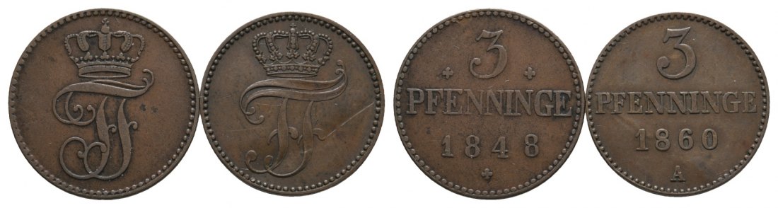  Altdeutschland; 2 Kleinmünzen 1848 /1860   