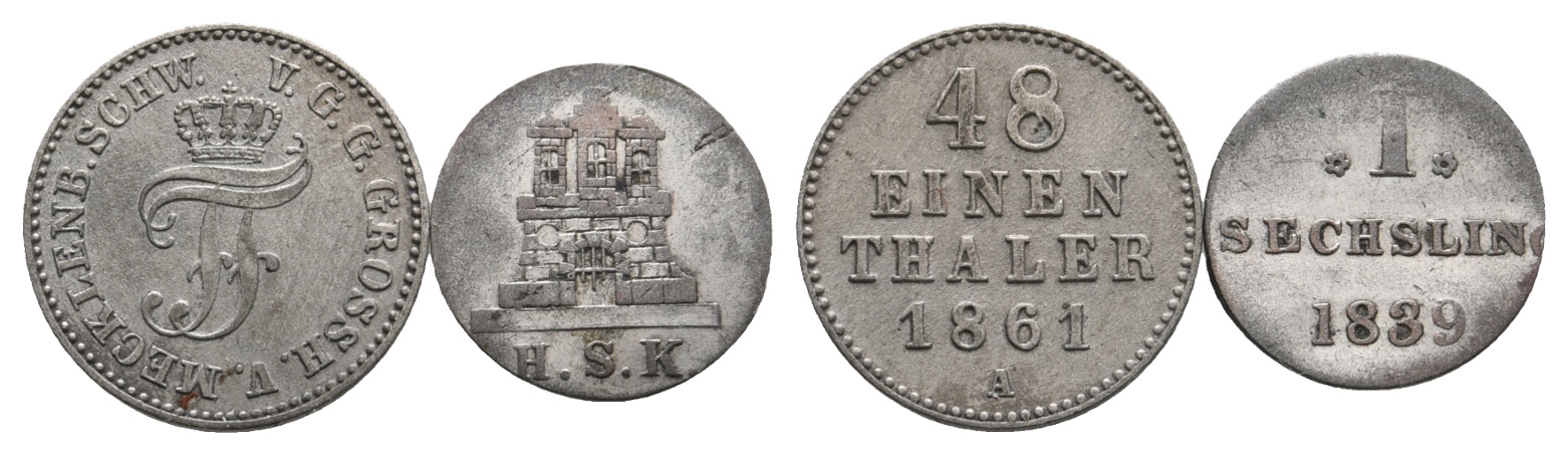  Altdeutschland; 2 Kleinmünzen 1861 / 1839   