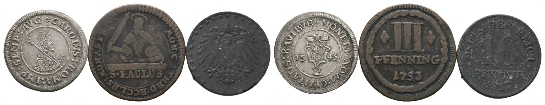  Altdeutschland / Deutsches Reich; 3 Kleinmünzen 1543 / 1753 / 1917   