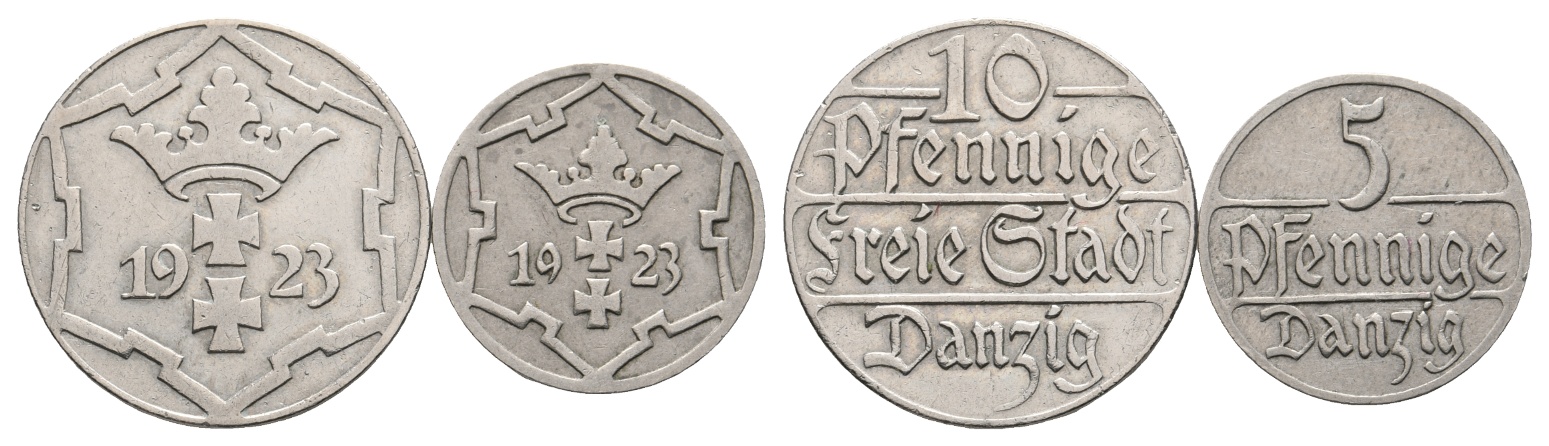  Deutsches Reich; Danzig; 2 Kleinmünzen 1923   