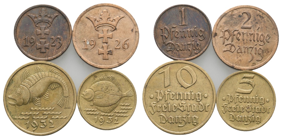  Deutsches Reich; Danzig; 4 Kleinmünzen 1923 / 1926 / 1932   