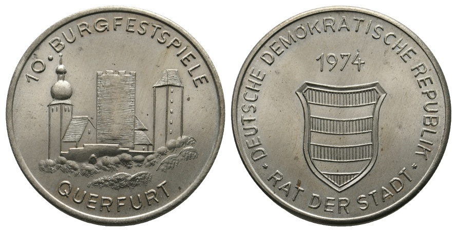  DDR; Medaille 1974; 10. Burgfestspiele Querfurt; Rat der Stadt; Cu/Ni; 24,41 g; Ø 35,45 mm   