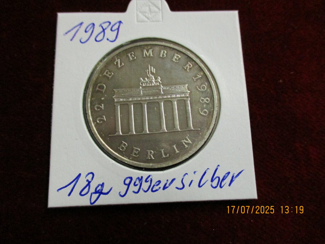  20 Mark DDR 1989 - 22.Dezember Berlin Silbermünze 18g   