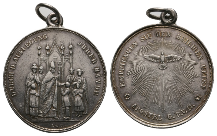  Medaille; Segnung; Apostelgeschichte 8 V.17; Religion; Silber; tragbar; 9,79 g; Ø 32,5 mm   