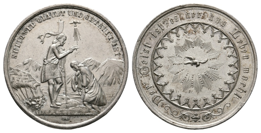  Medaille; Taufmedaille; Religion; versilbert; 11,90 g; Ø 34,5 mm   