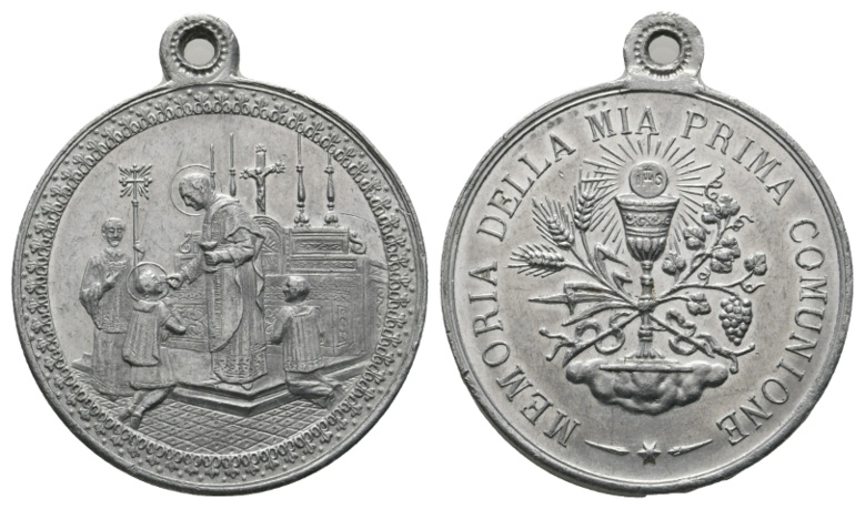  Medaille; Erstkommunion; Religion; Aluminium; gehenkelt; 4,13 g; Ø 32,5 mm   