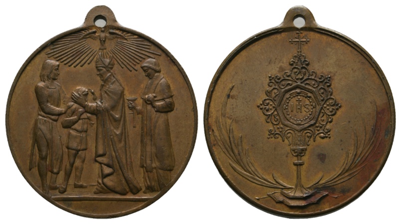  Medaille; Firmung; Religion; Bronze; gehenkelt; 16,85 g; Ø 33,4 mm   