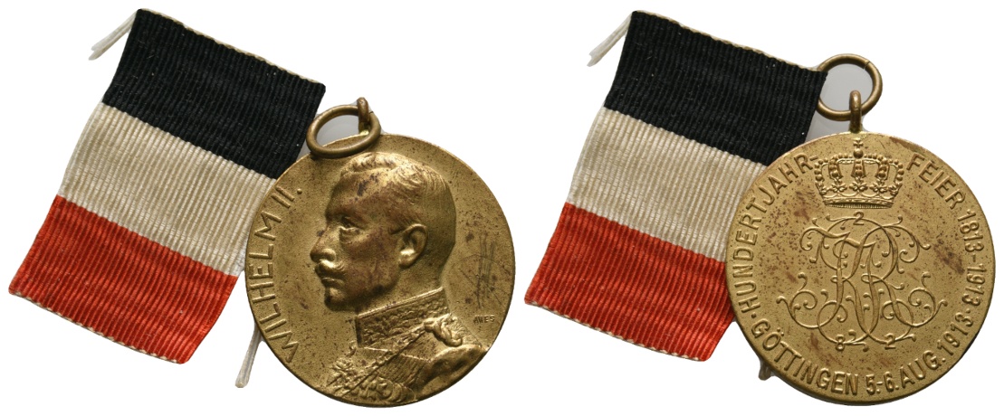  Medaille; Preußen; Kriegsm.; 100 JahrFeier 1813-1913; vergold. Bronze; tragbar; 13,65 g; Ø 29,5 mm   