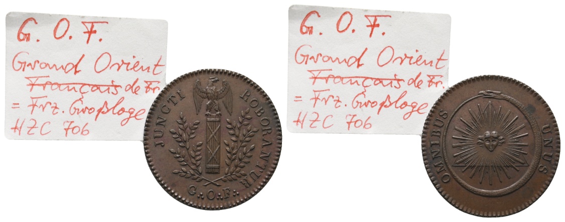  Freimaurer; Frankreich; G.O.F; Frand Orient de Fr.; frz. Großloge; 8,52 g; Ø 29,0 mm   