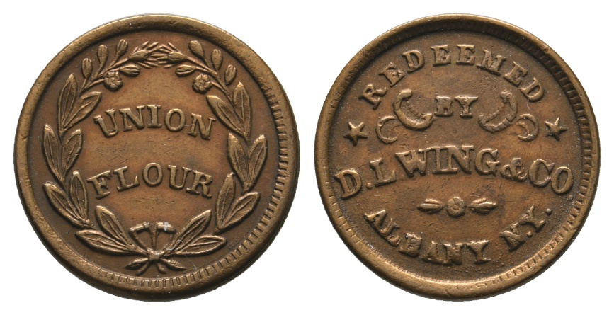  USA; Token; Union Flour; Redeemed by D.L.Wing & Co; Albany N.Y.   