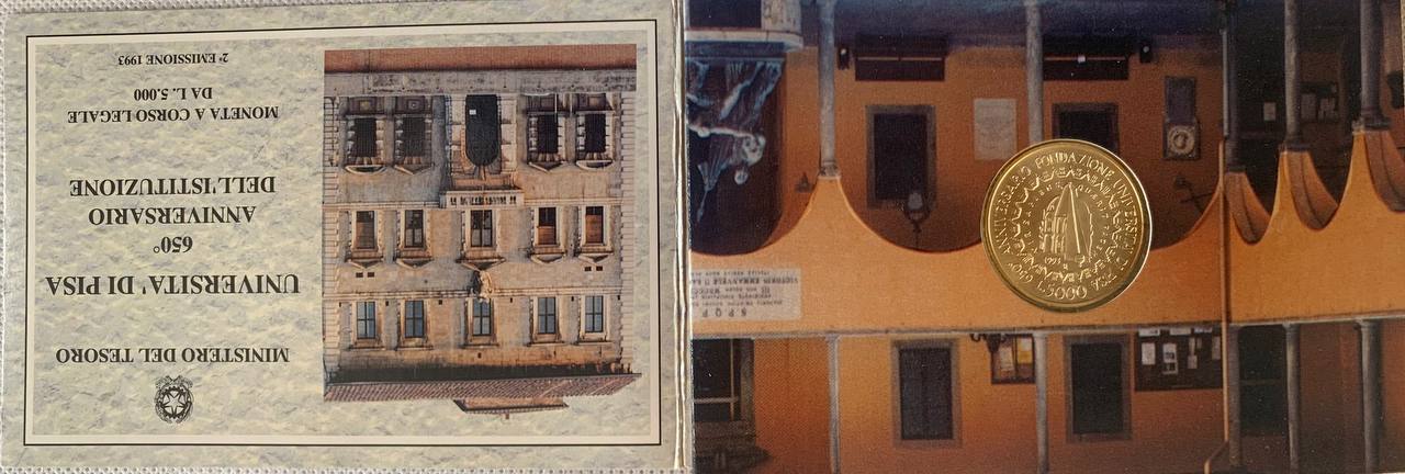  Italy 5000 lire 1993 University of Pisa Silver Booklet BU   