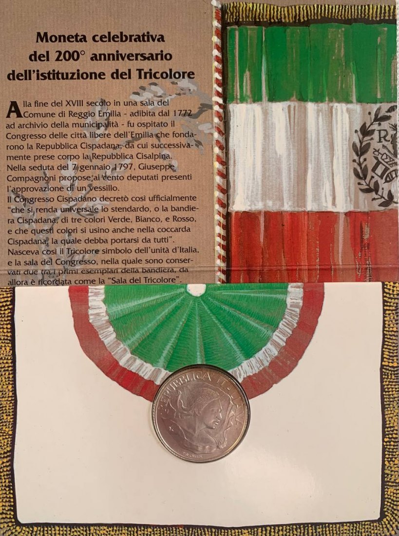  Italy 10000 lire 1997 200th Anniversary - Italian Flag Silver Booklet BU   