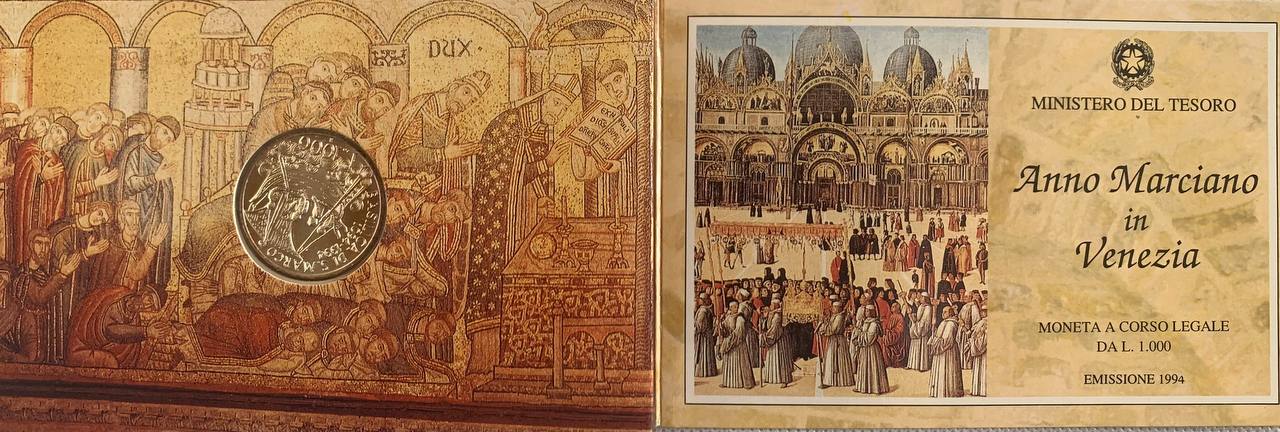 Italy 1000 lire 1994 900th Anniversary - St. Mark’s Basilica Silver Booklet BU