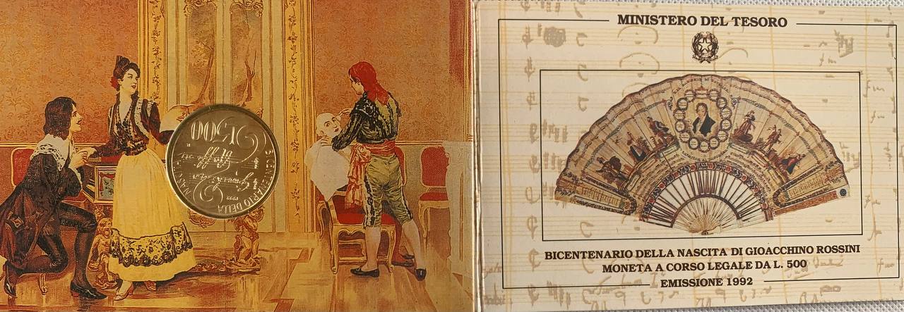 Italy 500 Lire 1992 200th Anniversary - Birth of Gioacchino Rossini Silver Booklet BU
