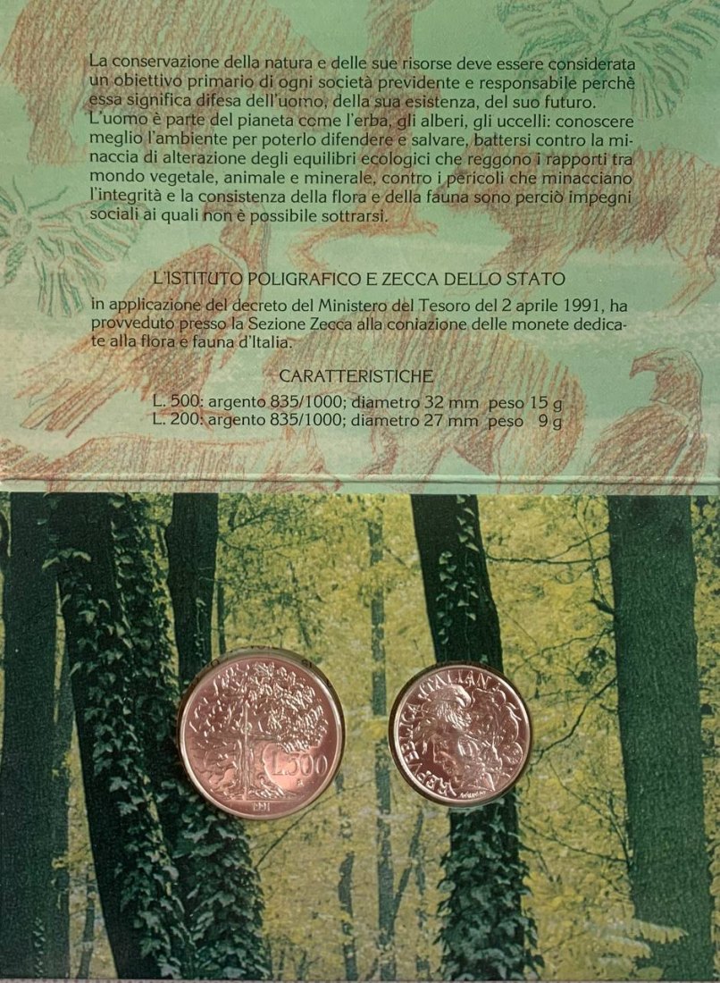  Italy 1993 Coin set Italian Flora and  Fauna BU (2 coins)   