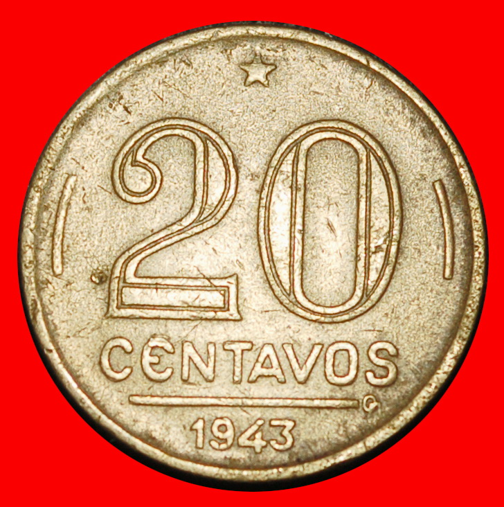  Ⰶ WAR TIME (1942-1948): BRAZIL ★ 20 CENTAVOS 1943! VARGAS (1882-1954)★LOW START★ NO RESERVE!   