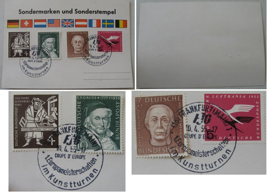  1955,Germany,FDC+Mi DE 198-205, 1st European Championships in Artistic Gymnastics   