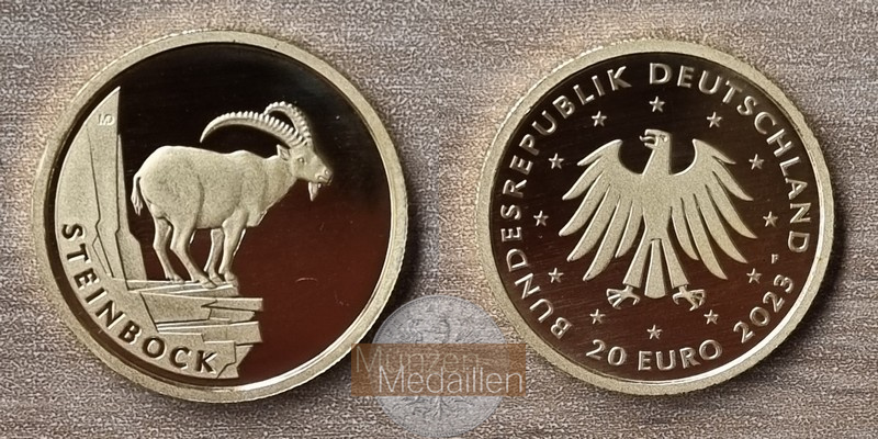 Deutschland MM-Frankfurt Feingold: 3,89g 20 Euro Rückkehr der Wildtiere-Steinbock 2023 F