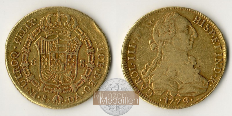 Chile, span. Kolonie Karl III. 1759-1788 MM-Frankfurt  Feingold: 24,39g 8 Escudos 1779 DA 