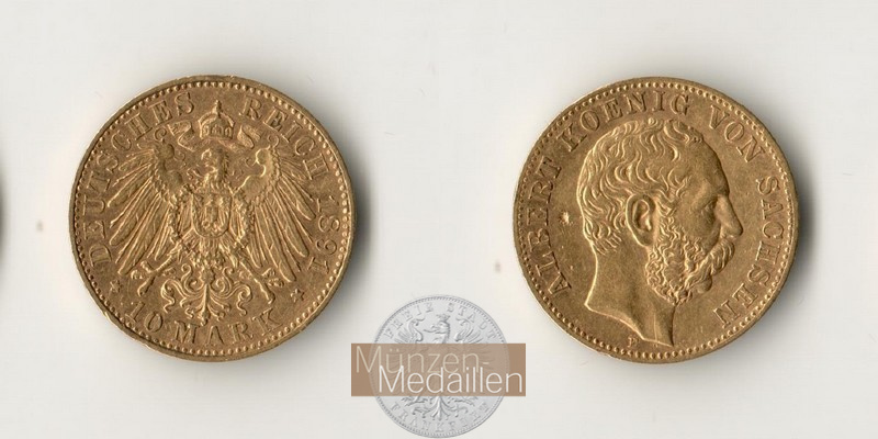 Sachsen, Königreich MM-Frankfurt Feingold: 3,58g 10 Mark 1891 E 