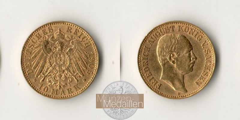 Sachsen, Kaiserreich  10 Mark MM-Frankfurt Feingold: 3,58g Friedrich August 1905 E 
