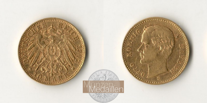 Dt. Kaiserreich. Bayern, Otto 1886-1913. MM-Frankfurt Feingold: 3,58g 10 Mark 1902 D 