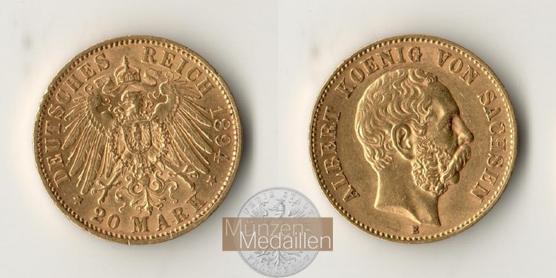 Dt. Kaiserreich Sachsen, Albert MM-Frankfurt KM#1248 Feingold: 7,17g 20 Mark (1894-1995) 1894 E 