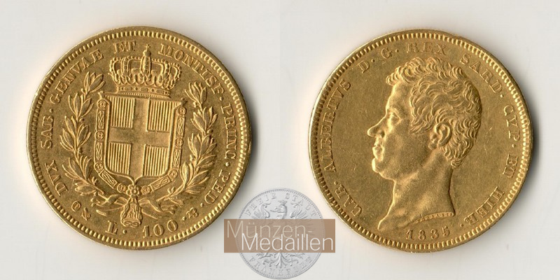  Italien. Sardinien, Königreich. 100 Lire 1835  MM-Frankfurt Feingold: 29,05g   