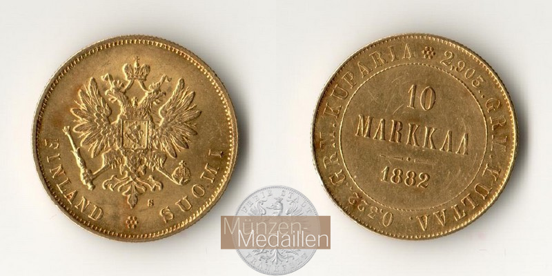 Finnland, Alexander III. (1881-1894) MM-Frankfurt Feingewicht: 2,9g 10 Markkaa 1882 S 