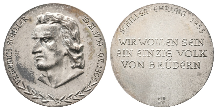  Schiller, versilberte Medaille 1955; 15,85 g, Ø 31,6 mm   
