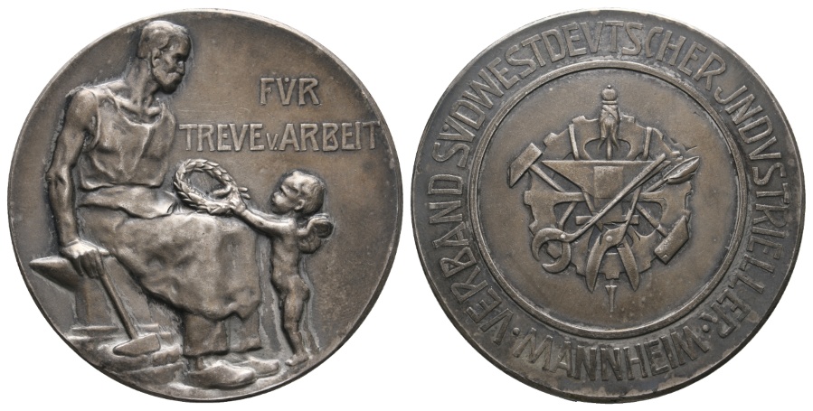  Mannheim Verband Süddeutscher Industrieller; Medaille o.J; versilbert 43,10 g, Ø 50,5 mm   