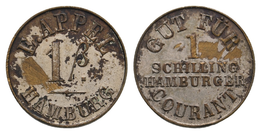  Hamburg, 1 Schilling o.J.; E.APPEL; GUT FÜR COURANT   