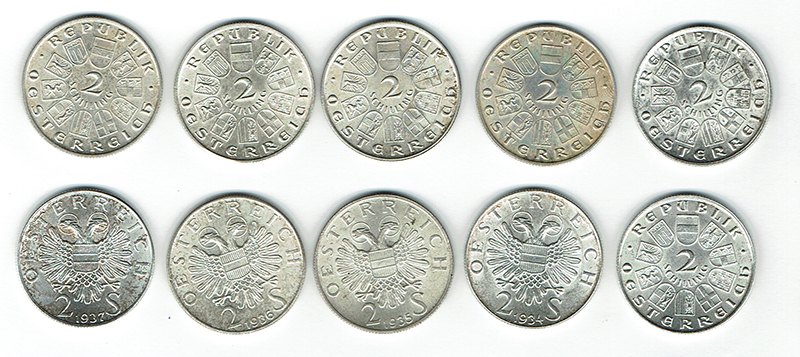  SZAIVERT 1. REPUBLIK ÖSTERREICH 2 SCHILLING SERIE 1928 BIS 1937   