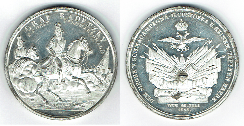  SZAIVERT ÖSTERREICH FELDMARSCHALL GRAF RADETZKY ZINNMEDAILLE 1848 SOMMACAMPAGNA CUSTOZZA   