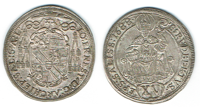  SZAIVERT ÖSTERREICH ATDEUTSCHLAND ERZBISTUM SALZBURG JOHANN ERNST XV KREUZER 1688   
