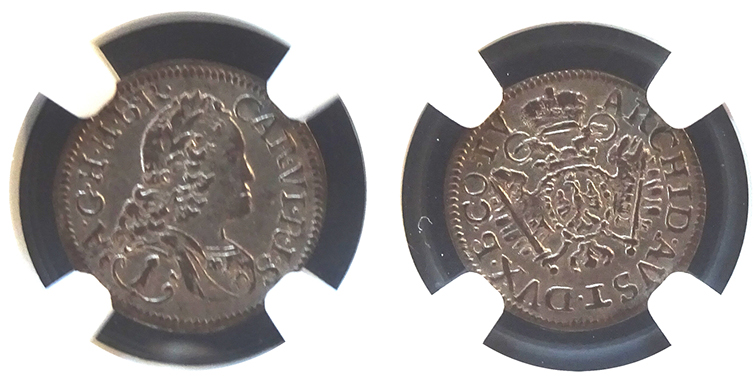  SZAIVERT RDR ÖSTERREICH TIROL KARL VI 1 KREUZER HALL NGC-HOLDER XF 45   
