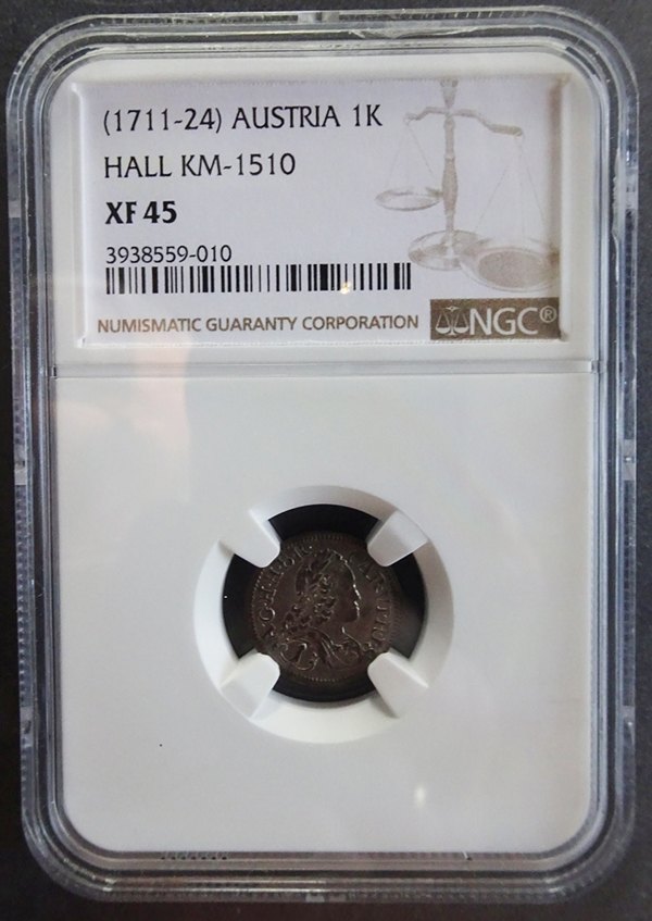  SZAIVERT RDR ÖSTERREICH TIROL KARL VI 1 KREUZER HALL NGC-HOLDER XF 45   
