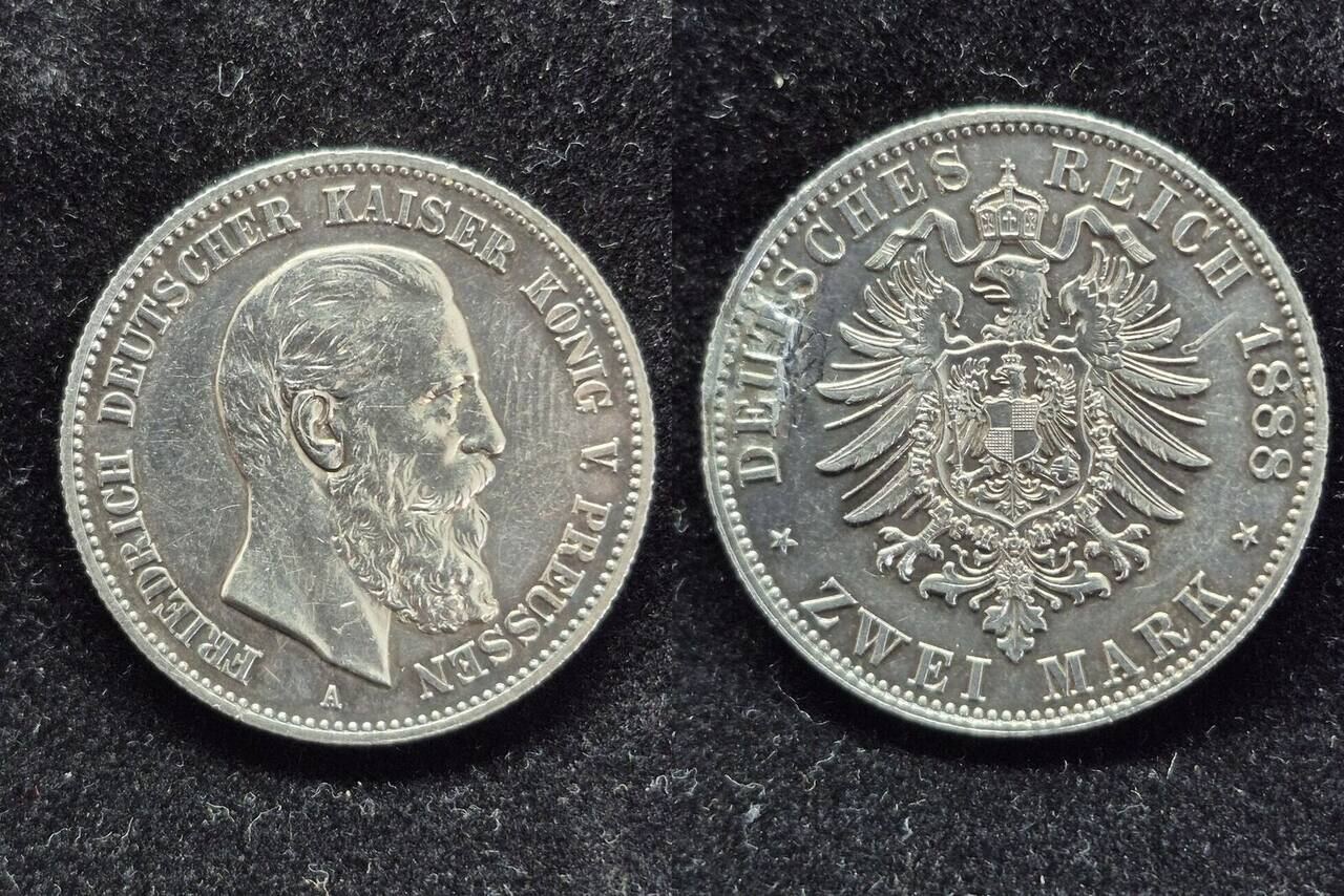  2 MARK Preußen 1888 JÄGER 98 SS/VZ   