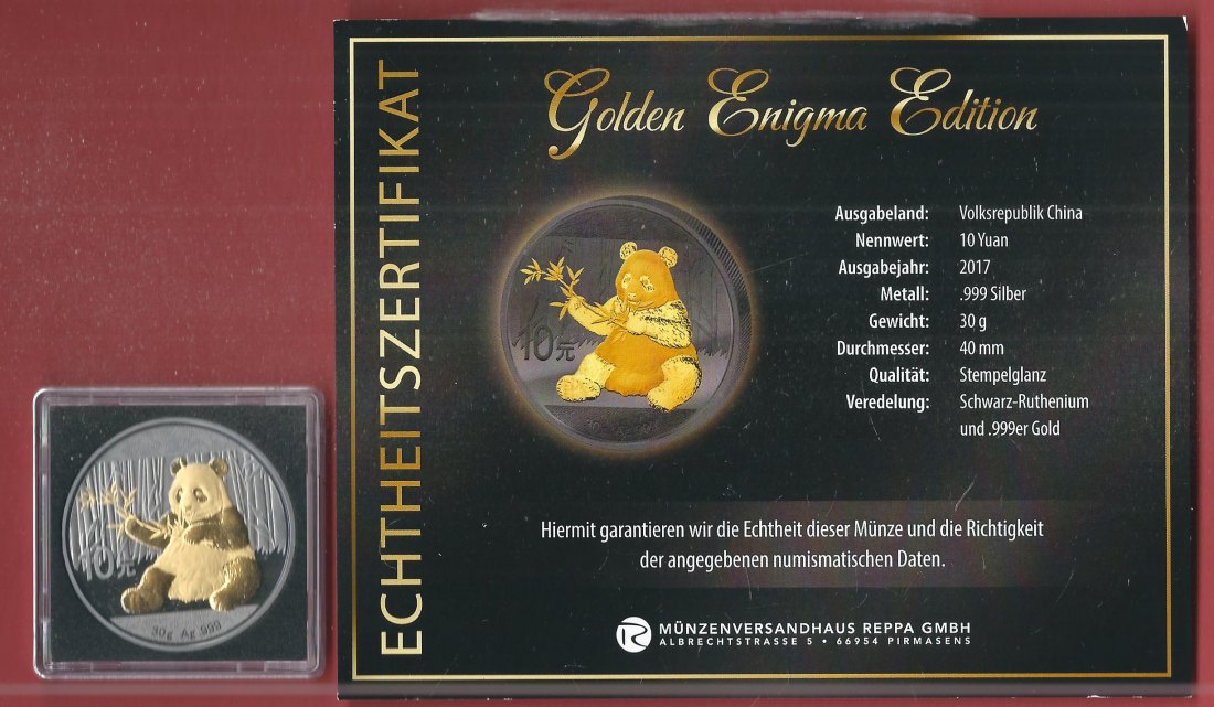 10 Yuan 2017 Panda 1 OZ Enigma Editio Koblenzer Muenzen Studio Münzankauf Koblenz Frank Maurer AL133   