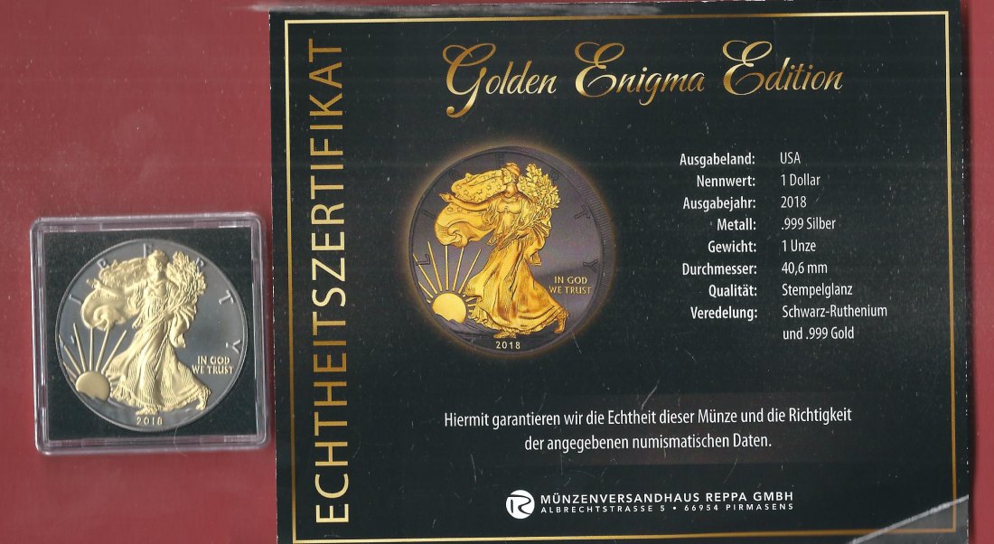  1 D. USA 2018 1 OZ Enigma Edition Koblenzer Muenzen Studio Münzankauf Koblenz Frank Maurer AL139   