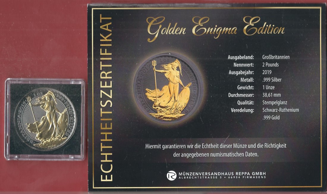  England 2 P. 2019 1 OZ Enigma Edition Koblenzer Muenzen Studio Münzankauf Koblenz Frank Maurer AL144   