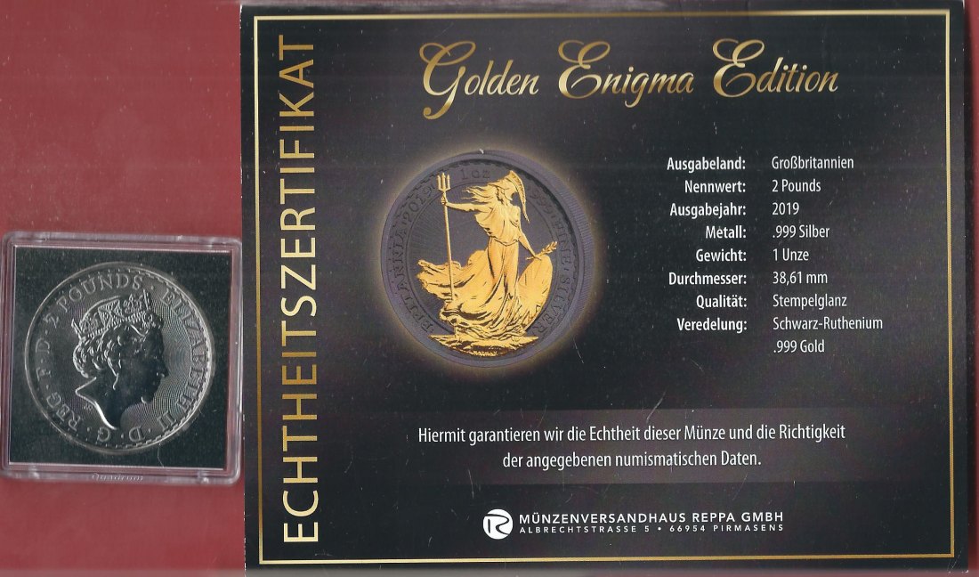  England 2 P. 2019 1 OZ Enigma Edition Koblenzer Muenzen Studio Münzankauf Koblenz Frank Maurer AL144   