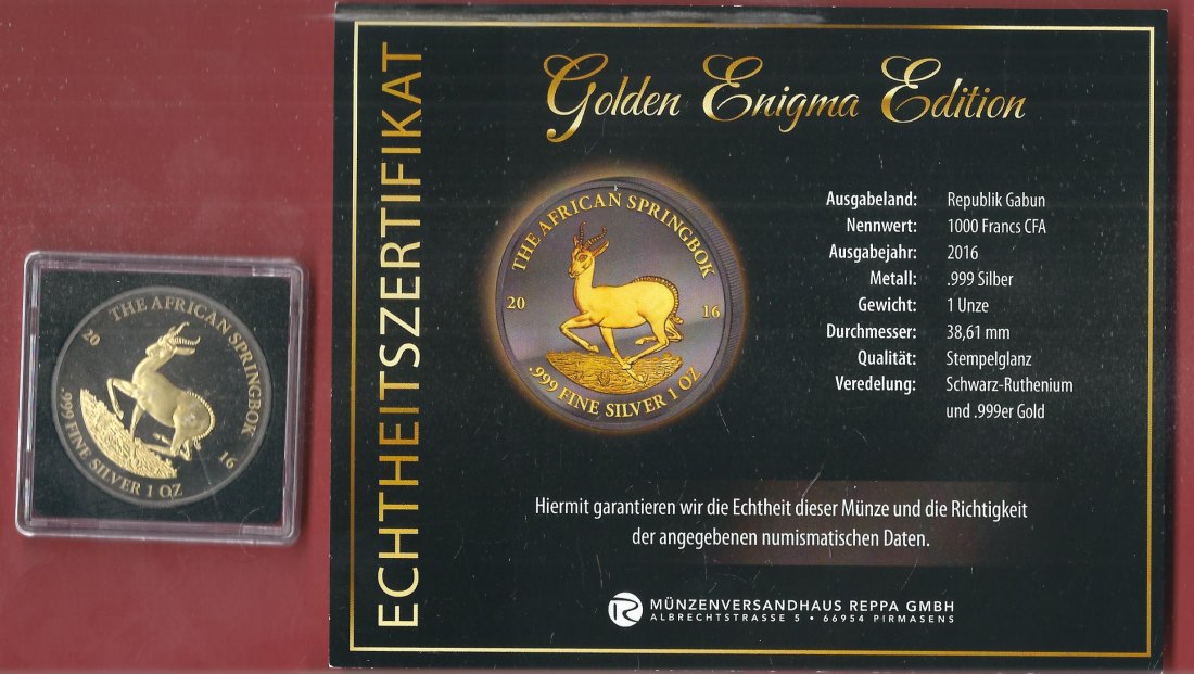  S-Afrika 2016 1 OZ Enigma Edition Koblenzer Muenzen Studio Münzankauf Koblenz Frank Maurer AL145   