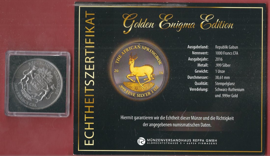  S-Afrika 2016 1 OZ Enigma Edition Koblenzer Muenzen Studio Münzankauf Koblenz Frank Maurer AL145   