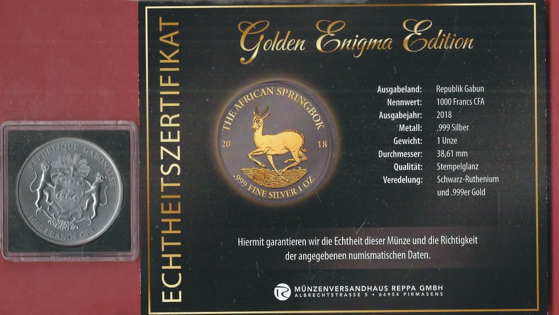  S-Afrika 2018 1 OZ Enigma Edition Koblenzer Muenzen Studio Münzankauf Koblenz Frank Maurer AL146   