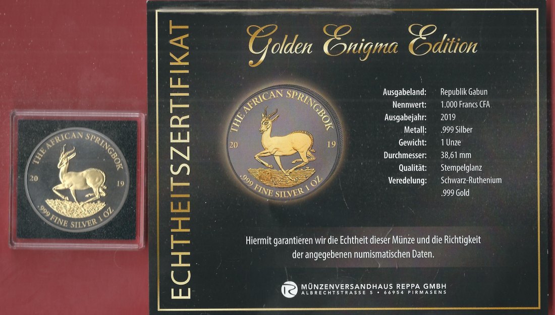  S-Afrika 2019 1 OZ Enigma Edition Koblenzer Muenzen Studio Münzankauf Koblenz Frank Maurer AL147   