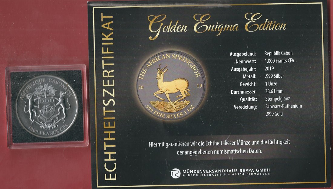  S-Afrika 2019 1 OZ Enigma Edition Koblenzer Muenzen Studio Münzankauf Koblenz Frank Maurer AL147   