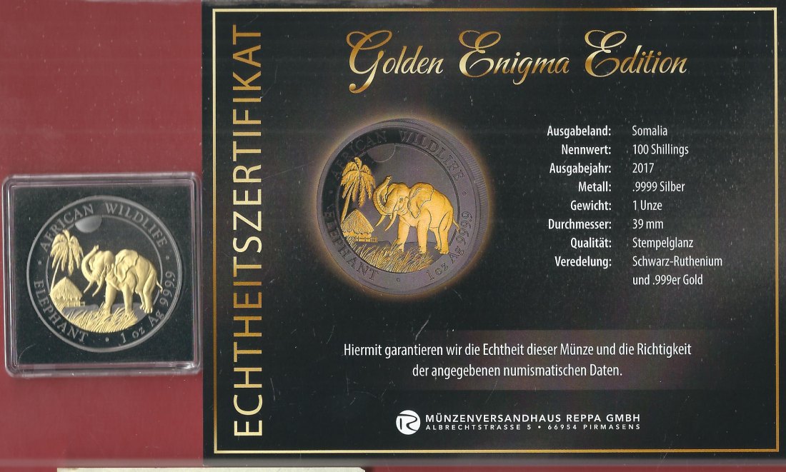  Somalia 100S.2017 1 OZ Enigma Edition Koblenzer Muenzen Studio Münzankauf Koblenz Frank Maurer AL148   